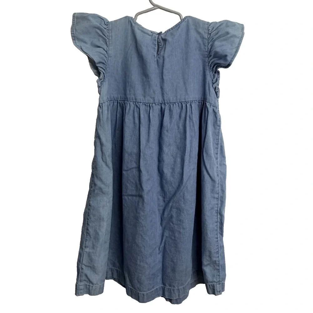 GAP Kids Chambray Embroidered Dress Girls Medium 8 Blue Flutter Sleeve Classic